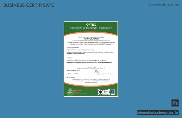OFTEC-Registrierungszertifikat der USA – Beispielansicht in Word und PDF